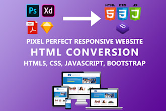 convert psd to html, xd to html, sketch to html responsive bootstrap