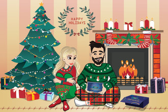 illustration for holiday,  christmas, new year, family greeting card