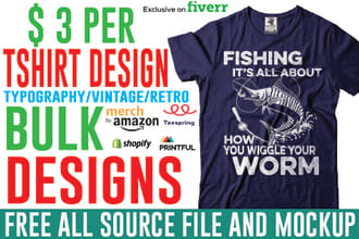 do bulk custom t shirt designs for merch by amazon