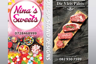 design a shop sign, billboard, signboard, roll up, banner, backdrop, stickers