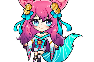 draw a cute printable anime character chibi sticker design