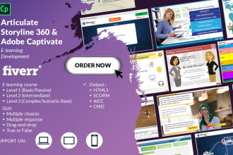 develop a course using articulate storyline, rise, or adobe captivate