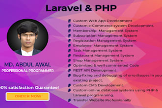 develop PHP and laravel web applications or fix existing issues