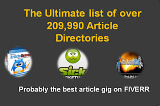 send you the Ultimate list of over 209,990 Article Directories