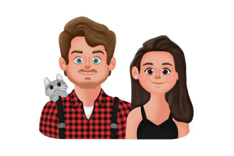 draw cute cartoon portrait for couple, family, wedding