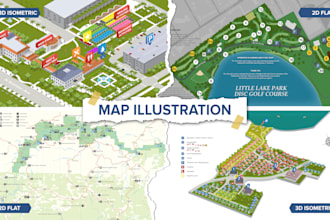 draw a 2d flat or 3d isometric vector map illustration