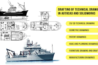 draft any 2d technical drawing in autocad and solidworks