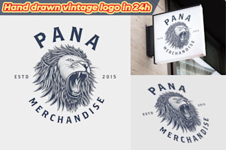 create the best hand drawn vintage logo design in 24h