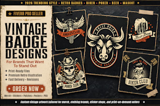 design vintage badge, retro emblem logo for clubs and merch brands