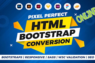 convert figma to HTML, xd to HTML, PSD to HTML responsive bootstrap 5