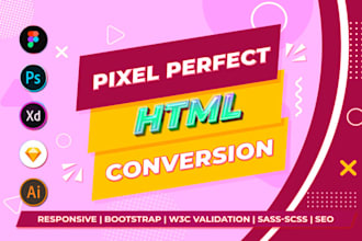 convert xd to html, figma to html, psd to html responsive bootstrap 5