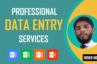 do data entry, web research, convert pdf to word, ms, excel data entry