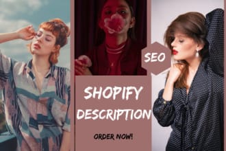 do shopify descriptions for jewelry, clothing, beauty items