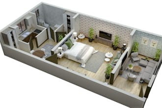 create 3d floor plan, 2d floor plan, rendering