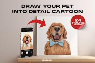 draw your pets, dog, animal into cartoon vector portrait