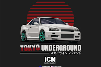 create an automotive arts vector design for a shirt