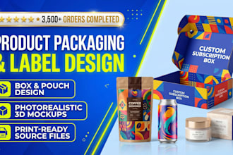 custom product packaging, box design, and pouch label with 3d mockup