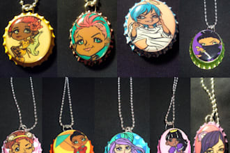send you 1 cool Anime Cartoon Caricature Cosplay or Christian Cross or Breast Cancer Awareness Bottle Cap Necklace great for Christmas gift