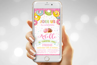 do donut birthday invitation digital, text phone invite