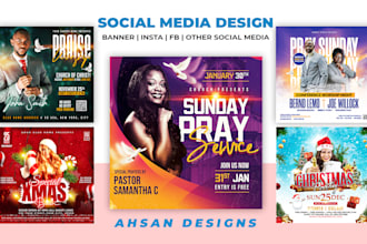 do church christmas, food party sports digital flyer, instagram post, postcards