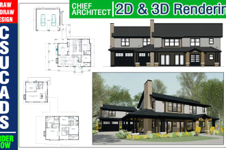 design 2d,3d floor plan rendering in autocad,chief architect very fast