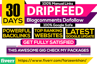 monthly drip feed seo 10 blog comments do follow high da20 pa20 unique domain