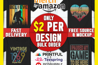 design bulk t shirt for merch, etsy, shopify and printful