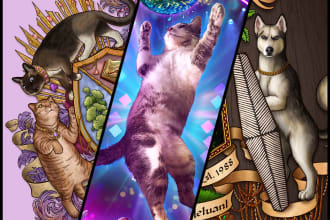 fantasy pet portrait, custom dog or cat painting or illustration