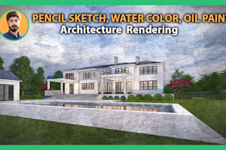 create pencil and watercolor sketch effect render exterior