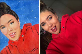 do water color portrait painting of human and pets