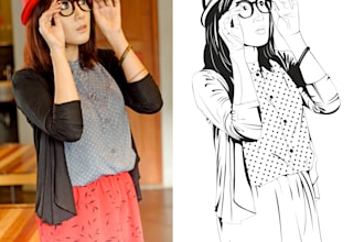 draw black and white line art your photo