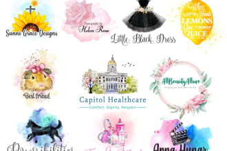 design beautiful watercolor feminine, hand drawn style logo