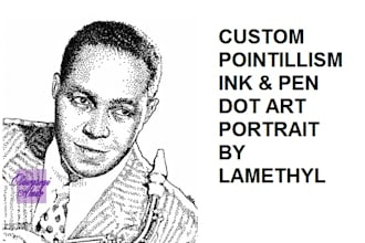 draw ink and pen realistic pointillism portrait