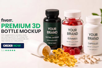 design  realistic 3d product bottle renders for your brand