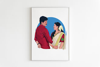 create portrait illustration, couple portrait, drawing from photo,