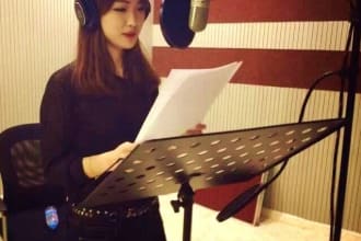 chinese voice over 150 characters or english with chinese accent 60 words