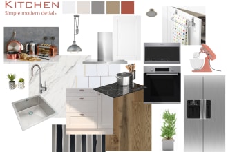 create a mood board for the kitchen and bathroom
