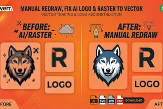 manual redraw fix ai generated logo, raster to vector ai, svg, eps