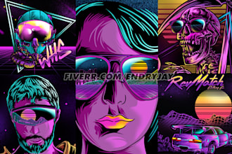 draw retro 80s vaporwave synthwave cyberpunk illustration artwork