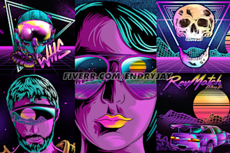 draw retro 80s synthwave vaporwave cyberpunk illustration