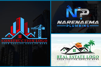 design real estate, construction, home and plumbing logo