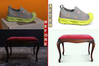 do product photo editing and photoshop image retouching, background removal