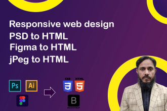 convert psd to html or figma to html responsive