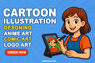 create a cartoon illustration, logo or comic character