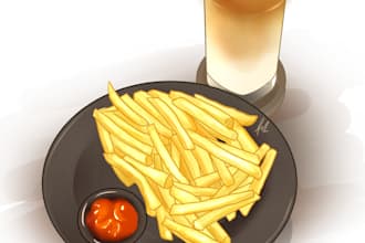 draw food and beverages digital illustration for you