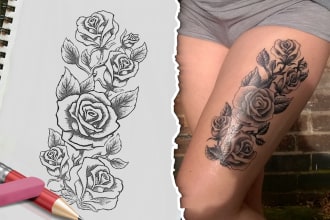 design custom tattoo sleeve, tribal, flowers, animals
