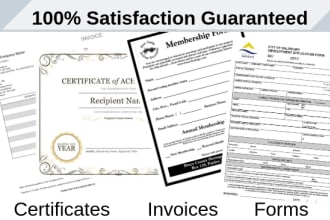 create professional certificate, form,invoice in word,pdf and ms excel