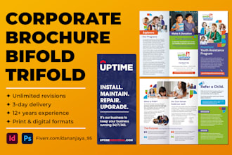 design a professional bifold trifold or corporate brochure layout