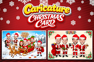 create a cartoon caricature christmas card or holiday card