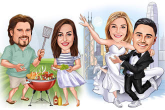 make caricature cartoon for you, wedding couple, real estate